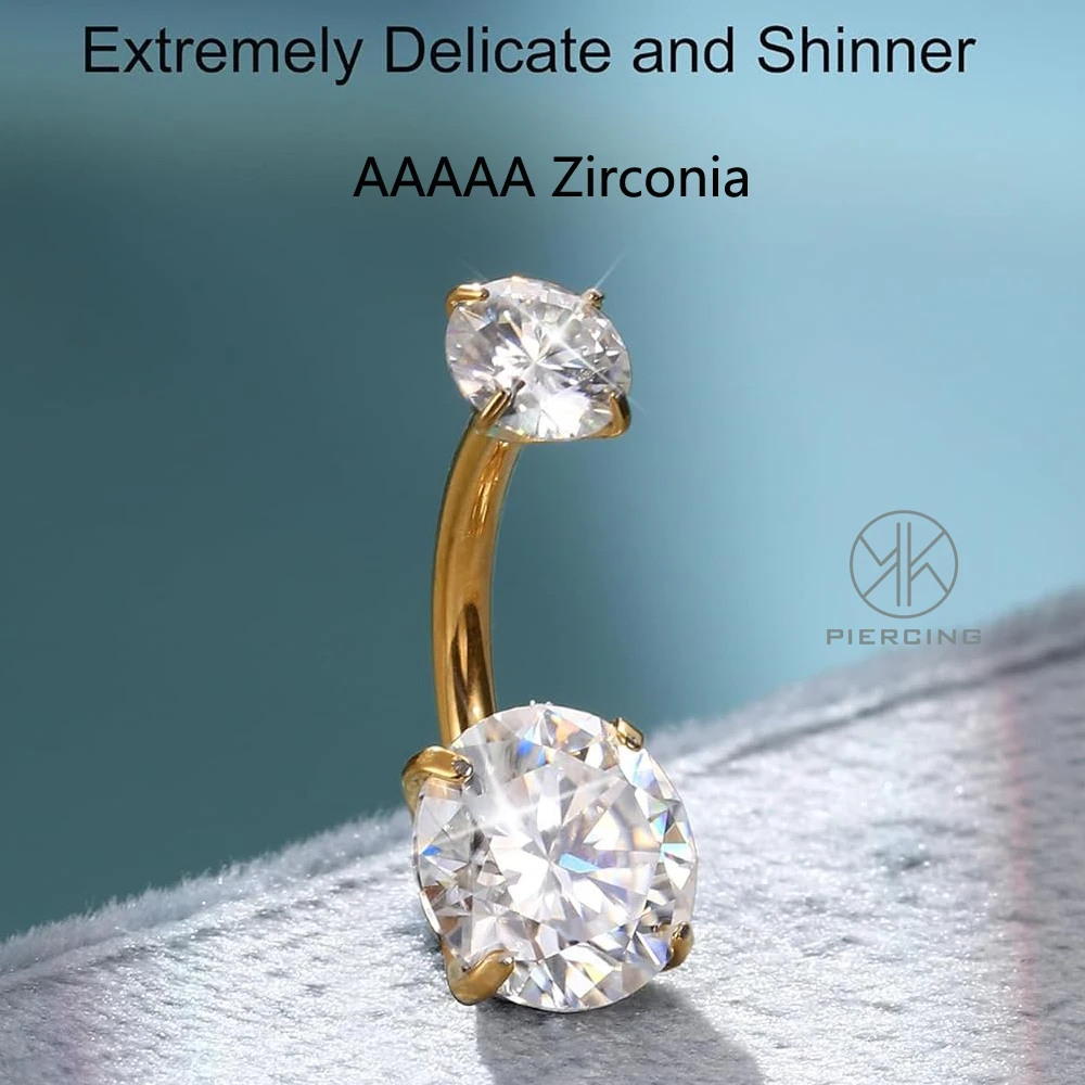 G23 TItanium CZ Belly Button Ring Hypoallergenic Internally Threaded Navel Rings 14G Piercing Jewelry For Women Men Brilliant