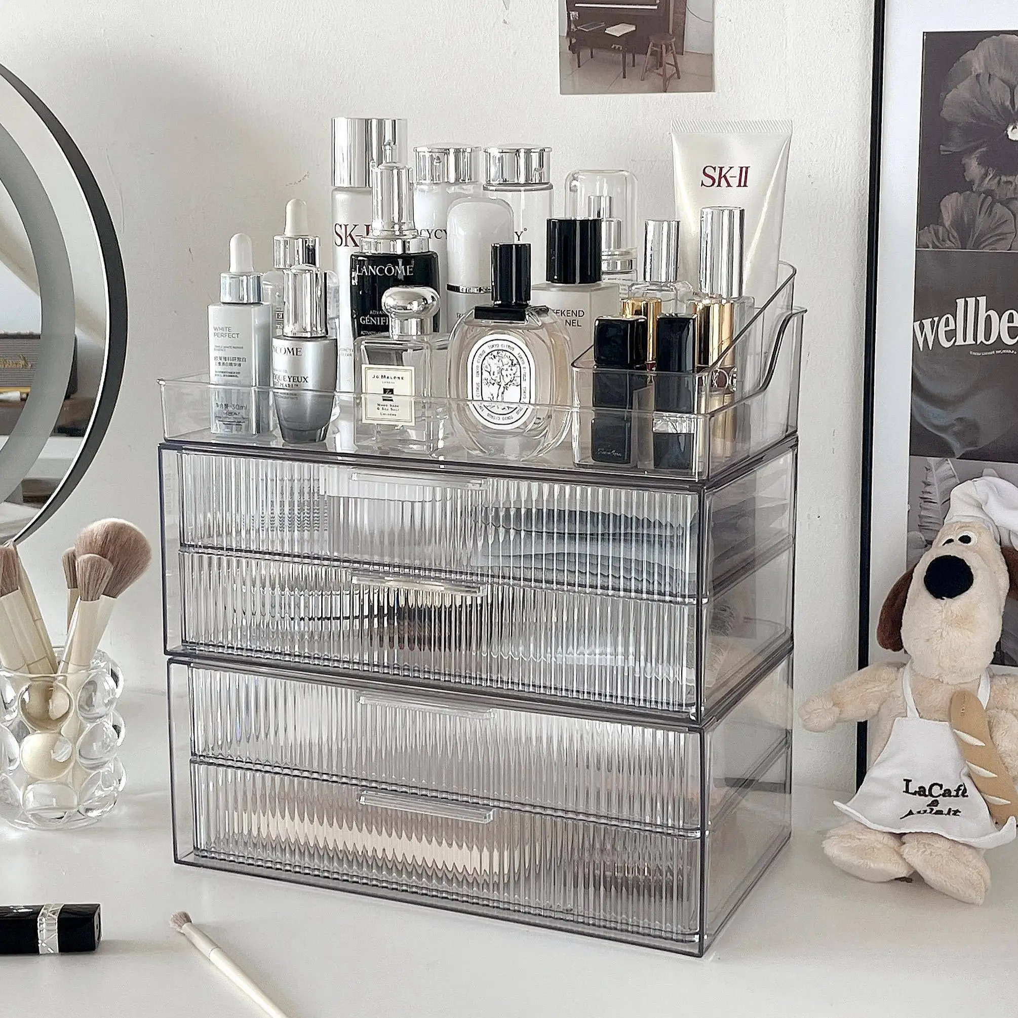 

Акриловый органайзер для косметики на рабочий стол, прозрачный, большой емкости, для помад, уходовых средств, парфюмерии