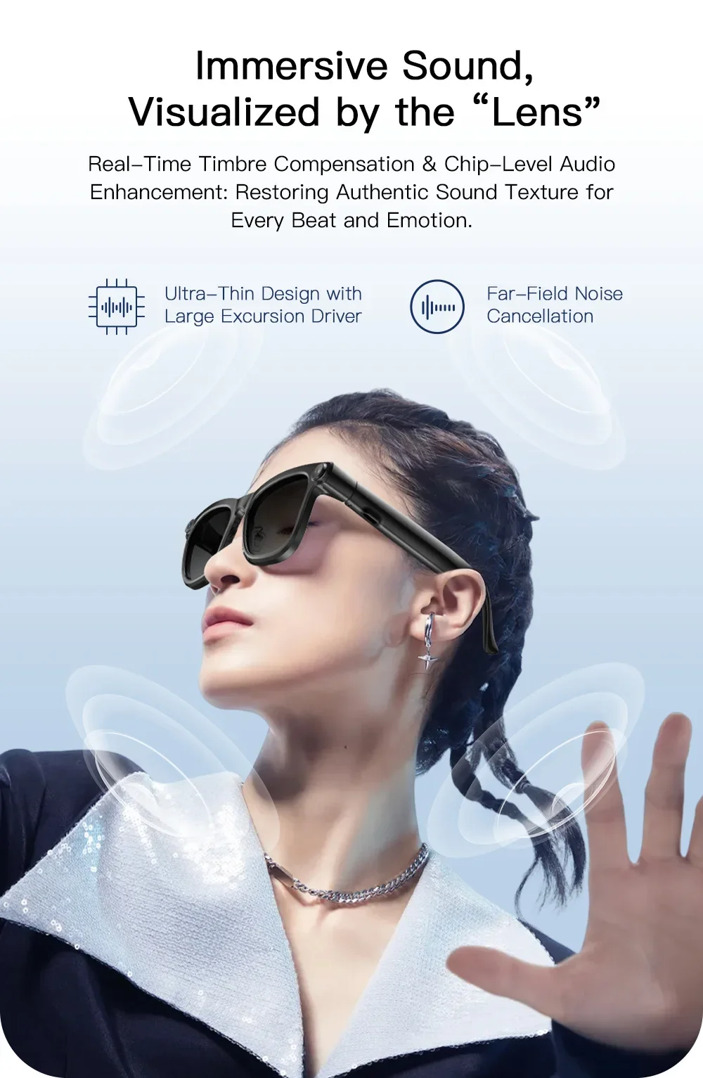 Smart Glasses with AI Voice Assistant 13MP HD EIS Anti-shake Camera Real Time Translation Wearable Eyewear for Travel Outdoor