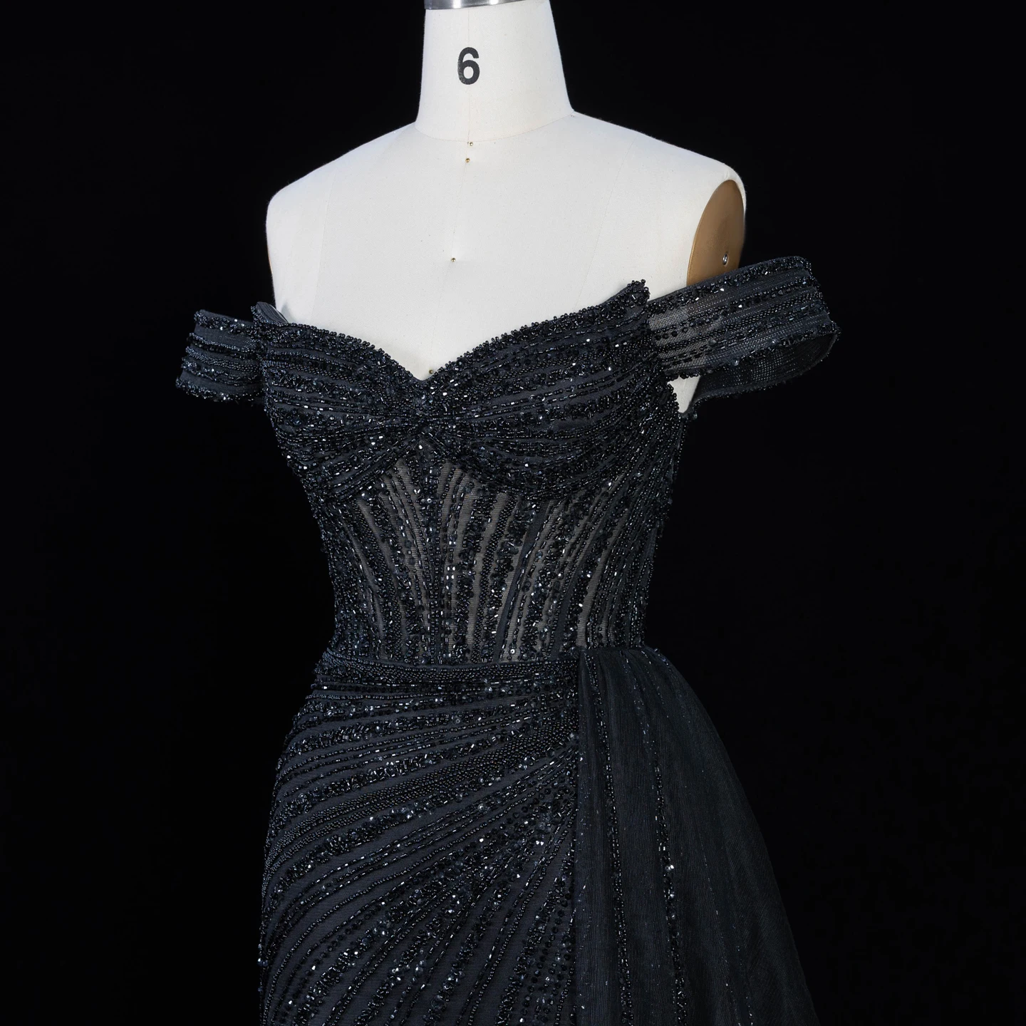 Sharon Said Luxuriöses Rosa Abendkleid, Schulterfrei, Herzausschnitt, Kristallperlen, Meerjungfrauen-Schnitt, Seitlicher Tüll, Formelle Partykleider SS005 Maßanfertigung – Detail 20