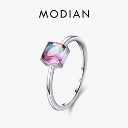 Modian Rainbow Color Tourmaline Ring Real 925 Sterling Silver Square Elegant Simple Classic Finger Rings For Women Party Jewelry