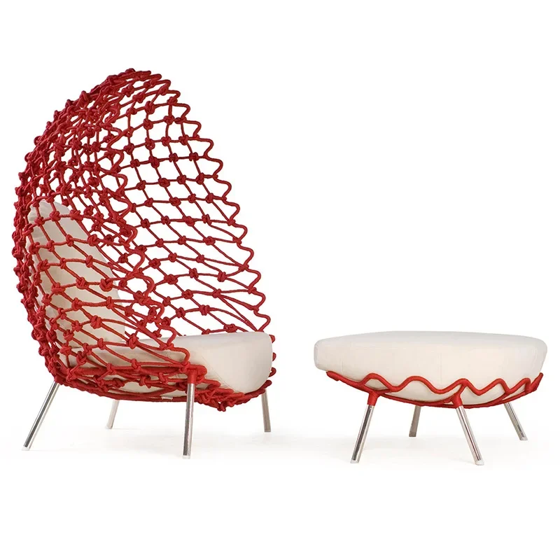 Outdoor balcony rattan chair sofa single bird's nest recliner, rattan coffee table