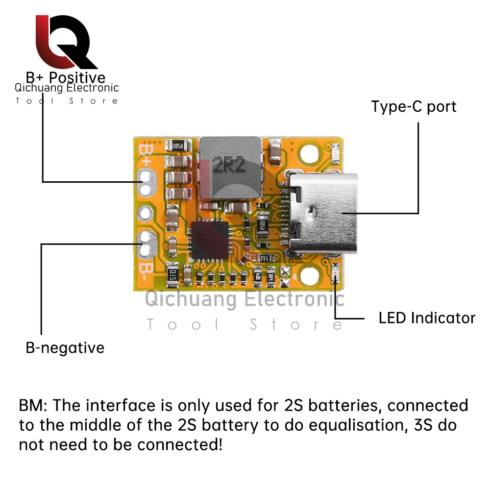 Mini Batterie au Lithium BMS 2/3S, Charge Rapide QC avec Indicateur LED, avec Wild de Type-C