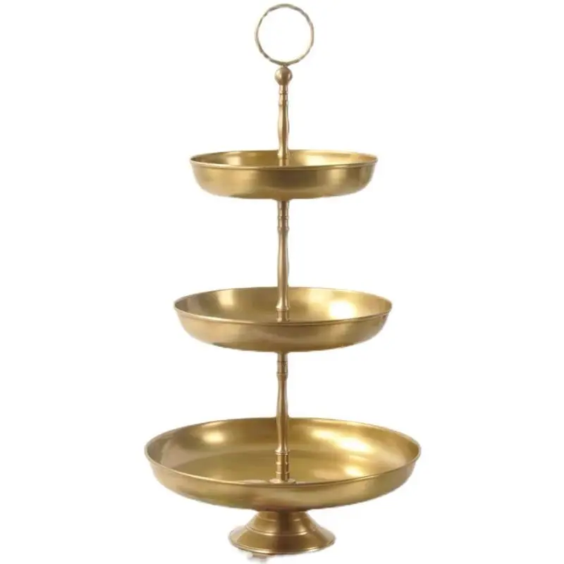 Imported European brass creative three-layer multi-layer fruit plate, household dim sum snack plate