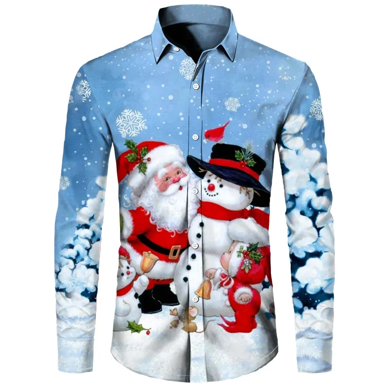 Christmas 3D Printed Santa Claus Shirt Men\'s Autumn Long Sleeve Shirt Winter Men\'s Funny Shirt New Year\'s Gift Extra Large 6XL