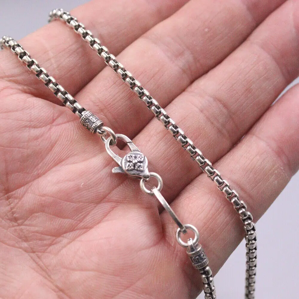 

Real 925 Sterling Silver 3mm Round Box Link Chain Necklace 21.6inch Strong Clasp