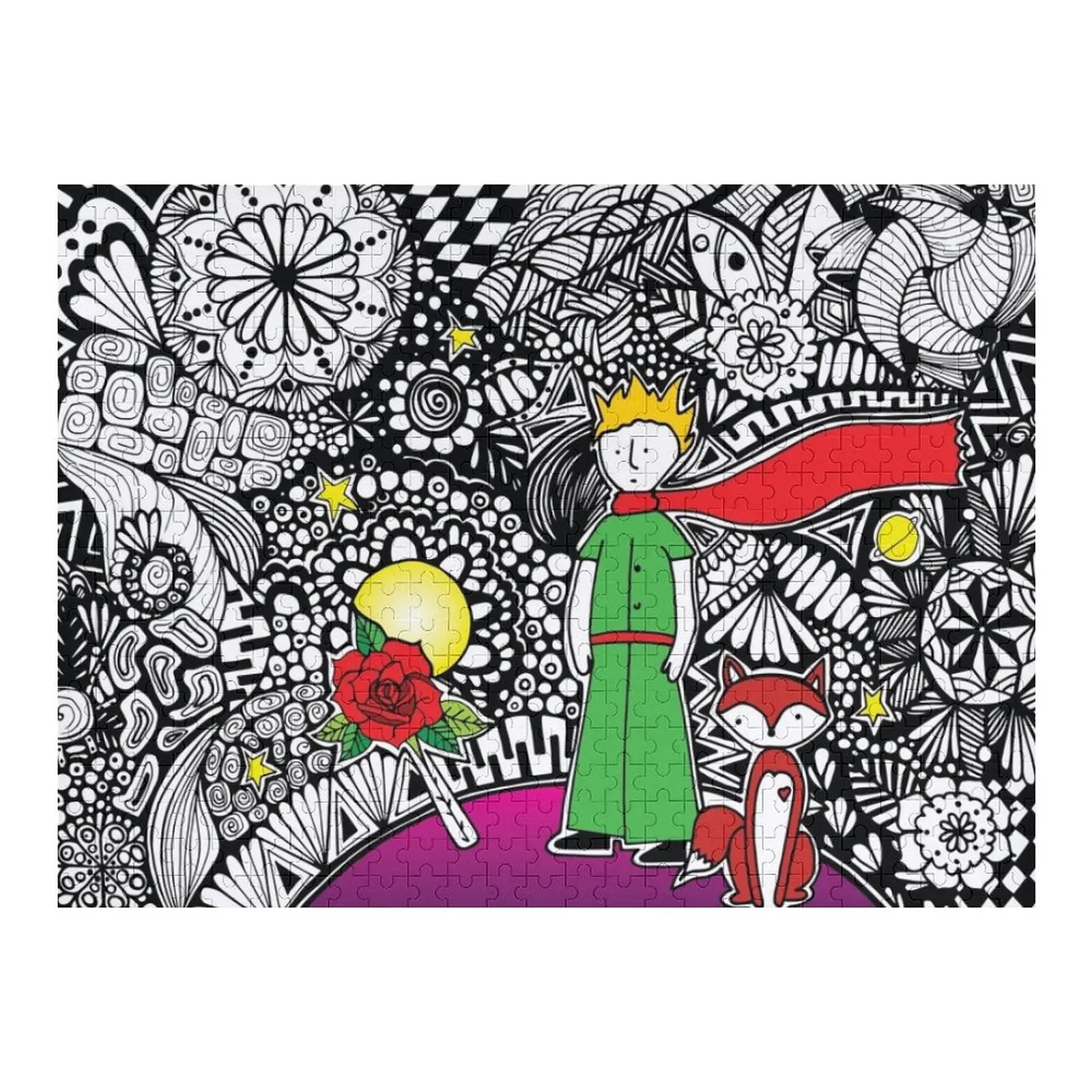 

The little prince inspired by the book by Antoine de Saint-Exupéry drawn by hand with the zentangle art technique Jigsaw Puzzle