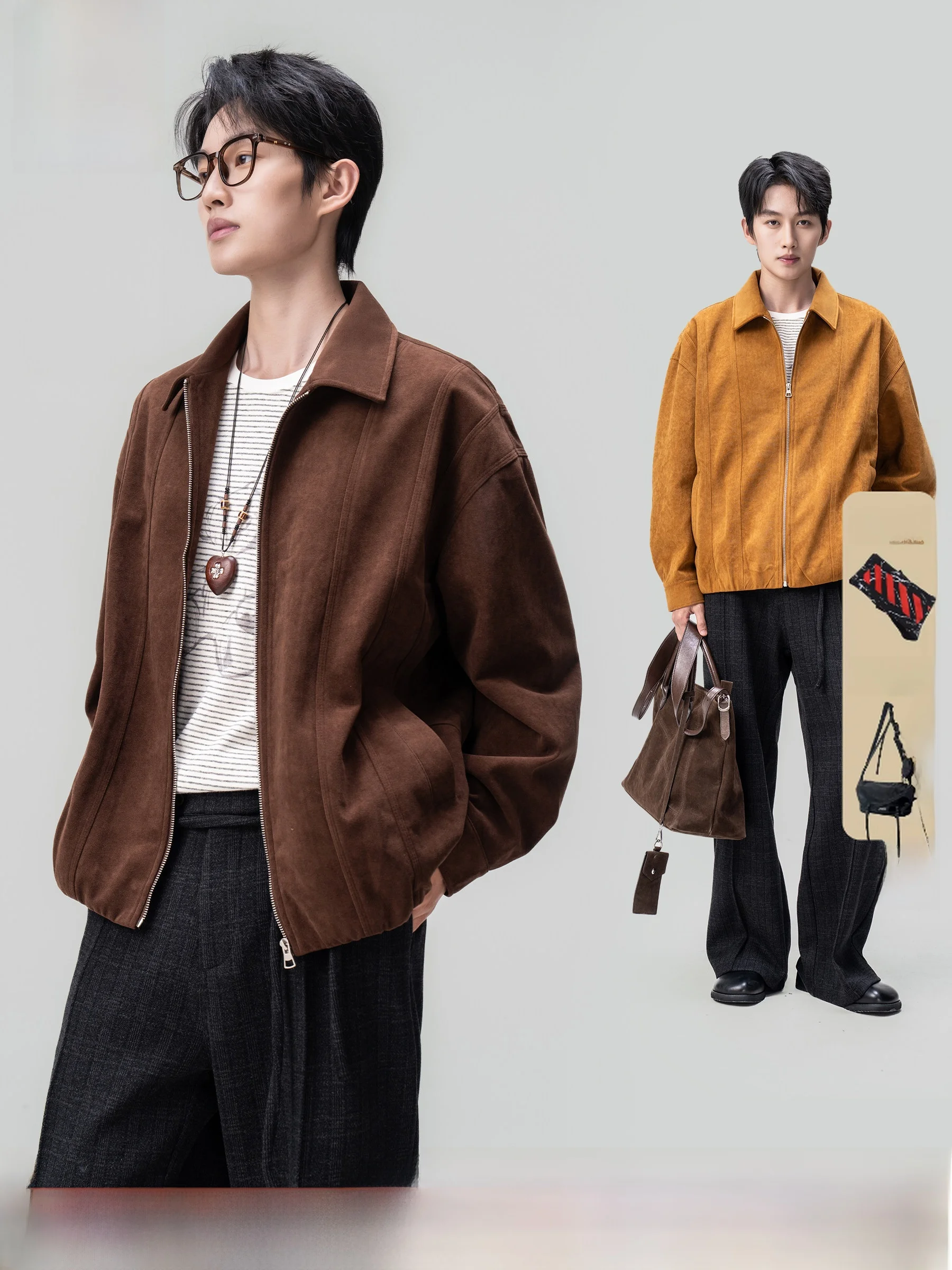 

Куртка AOGZ из замши, весенняя новинка, однотонная, на молнии, с длинными рукавами, повседневная верхняя одежда для мужчин и женщин