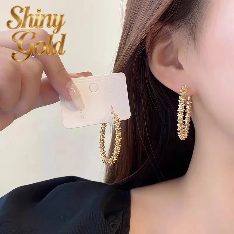 

ShinyGold Women's 24K Gold AU999 Shimmering Gold Earrings | Hammered-textured Gold Grains, Minimalist Chic For Daily Wear