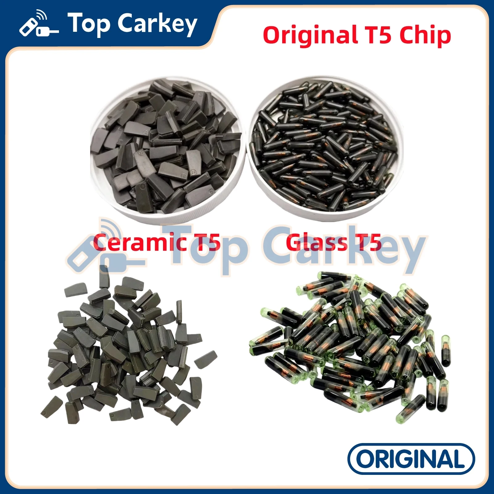 10 unids/lote Original cerámica T5 y vidrio T5 Chip transpondedor ID11/12/13/20 Compatible programable Chip de llave de coche