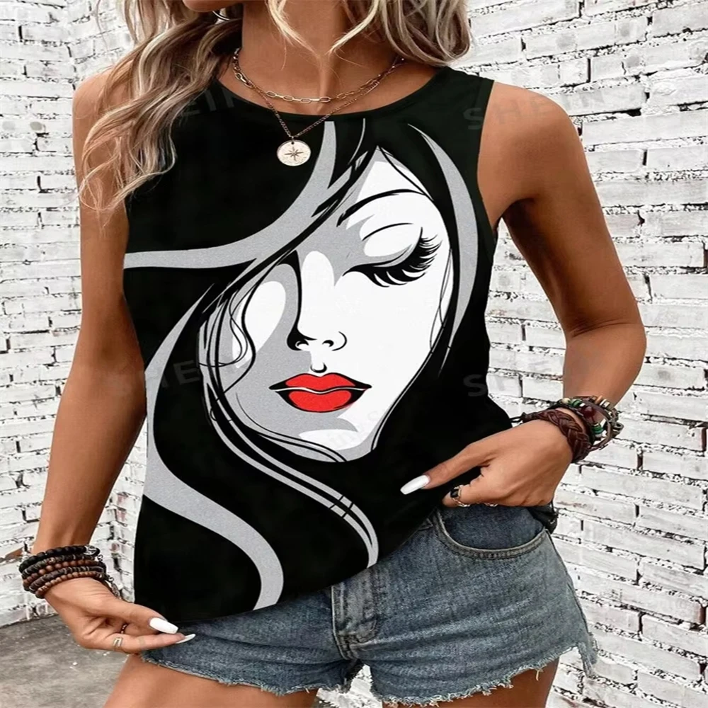 Art Face Print Tank Tops Women Fashion Sleeveless Vest Sexy Casual African Tanks Top Casual O-Neck Tops Female Clothes New 2025