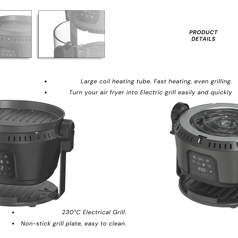 Desain baru air fryer fungsi berputar dengan kontrol layar sentuh warna dan chip pembuat termos kaca yang dapat dilepas