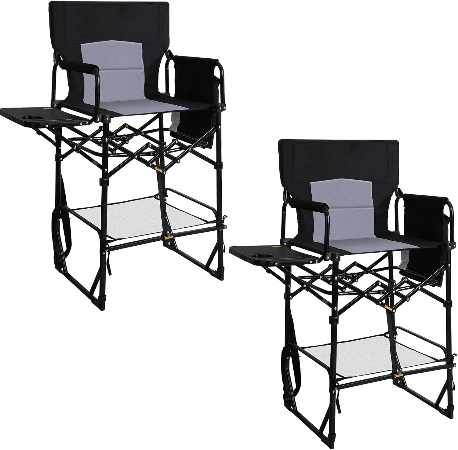 2 Pack Extra Tall Folding Camping Directors Chair High Seat Foldable Bar Stool Set With Side Table Cup Holder Storage Pocket Footrest Heavy Duty Portable Lawn Patio Outdoor Black