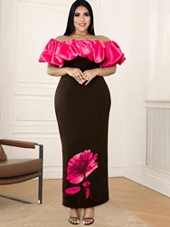 ONTINVA Off Shoulder Dresses for Women Rose Red Plus Size 3XL 4XL Empire Bodycon Printed Evening Cocktail Event Party Outfits