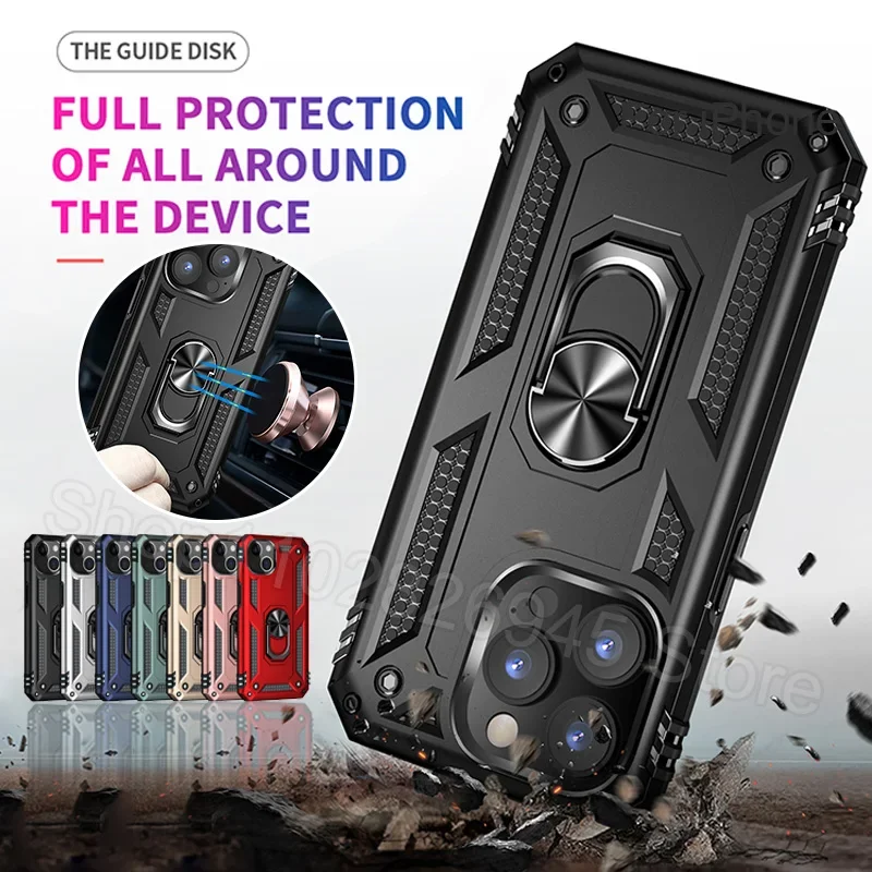 Shockproof Anti-fall Phone Case For IPhone 16 15 14 Pro Max 13 12 11 Xs Xr SE2/SE3 Finger Ring Stand Protection Back Cover