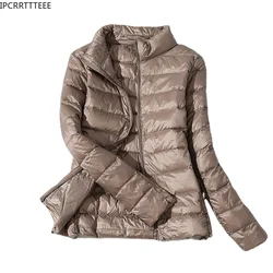 Chaqueta cálida de plumón de pato para mujer, abrigo superligero informal con cuello alto, otoño e invierno, novedad de 2023