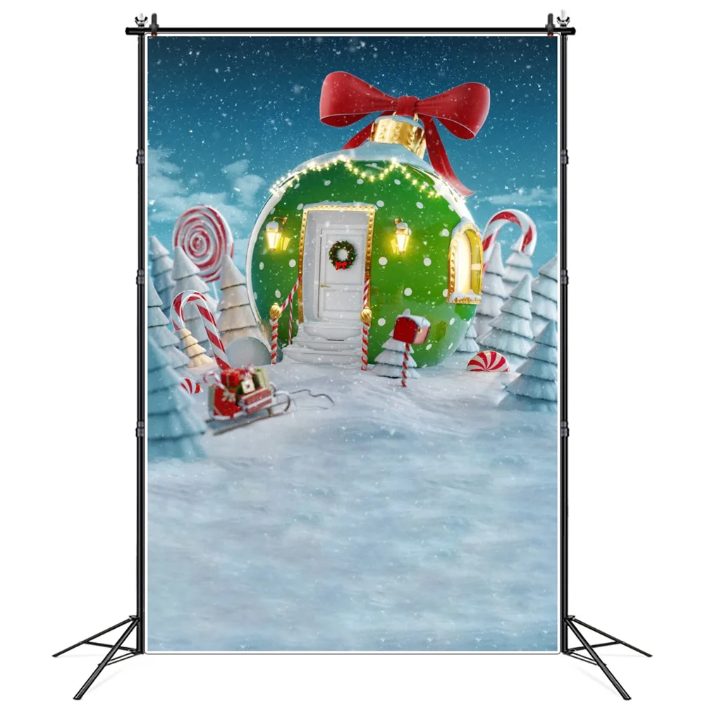 Christmas Ball House Snow Forest Photography Backgrounds Custom Baby New Year Party Home Decoration Studio Photo Booth Backdrops