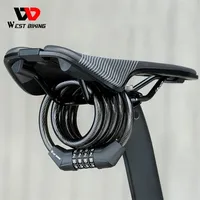 WEST BIKING Bicycle Cable Lock 4 Digits Code Combination Steel Wire Lock Waterproof Wear-resistant PVC Wrapped Portable Lock