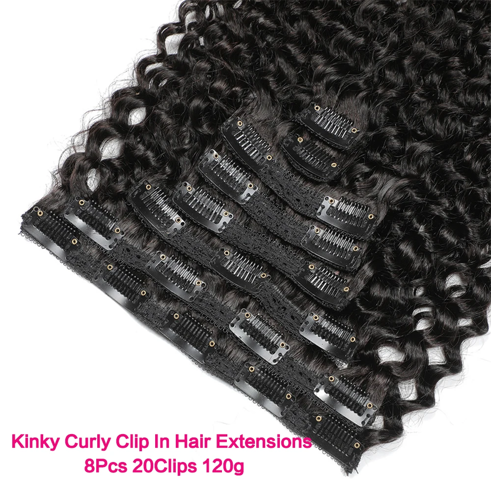غريب مجعد كليب في وصلات الشعر الشعر البشري للنساء 8 قطعة 20 مقاطع 120 جرام الشعر البرازيلي مجعد موجة كليب Ins 10-28 بوصة #5
