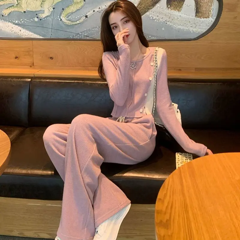 

Suit of Women's 2023 Spring Autumn New Style Small Fragrant Style Celebrity Temperament Thin Wide Leg Pants Two-piece Set