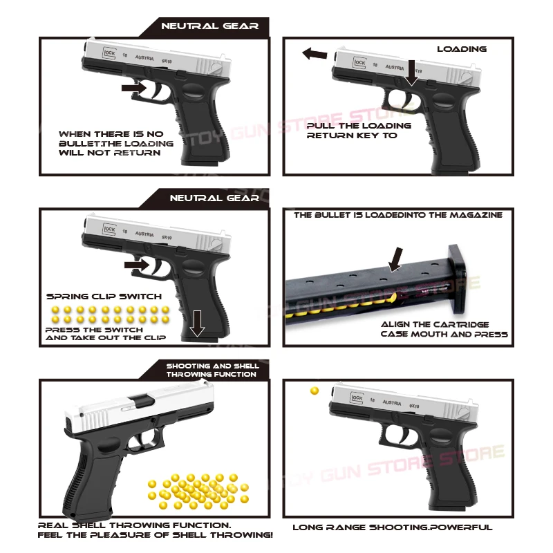 Pistola de juguete negra G18. Pistola de aire de juguete de bala suave cargada a mano CS juego de tiro al aire libre arma de juguete para adultos