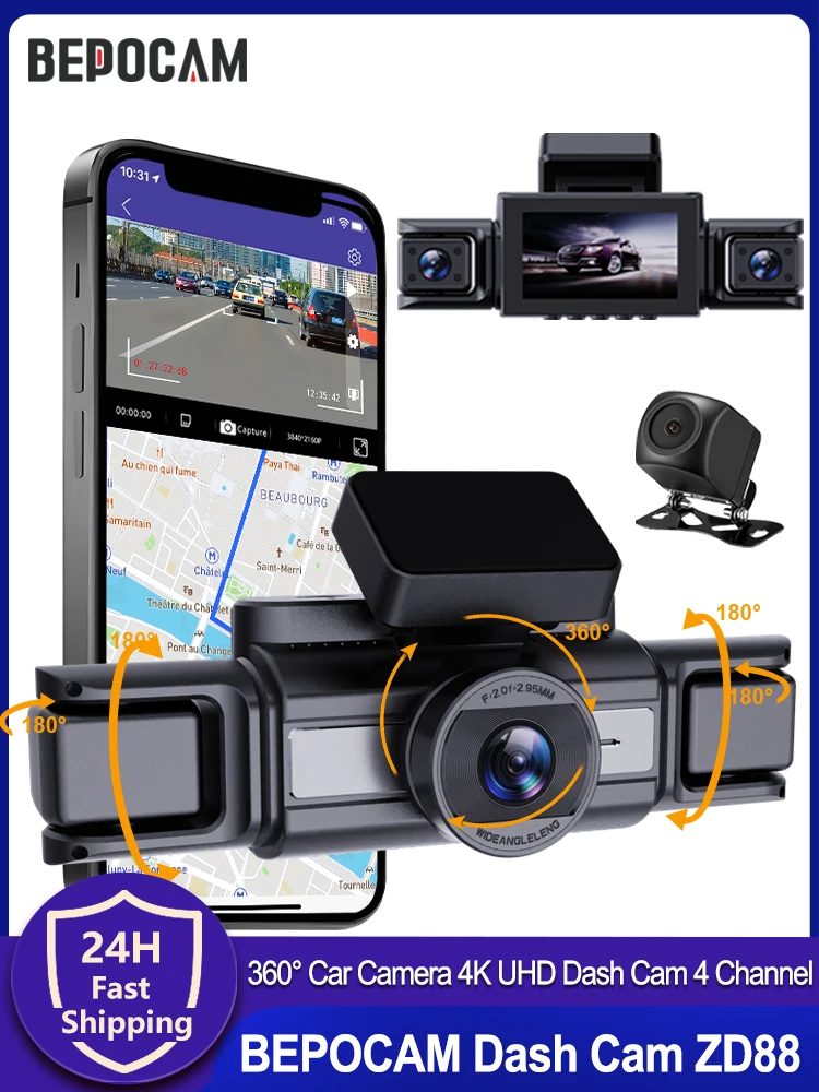 BEPOCAM 4CH Dash Cam 4K voor auto 360 °   Bekijk DVR-camera 24-uurs parkeermodus GPS WiFi- en APP-bediening Videorecorder Nachtzicht ZD88A - afbeelding 2