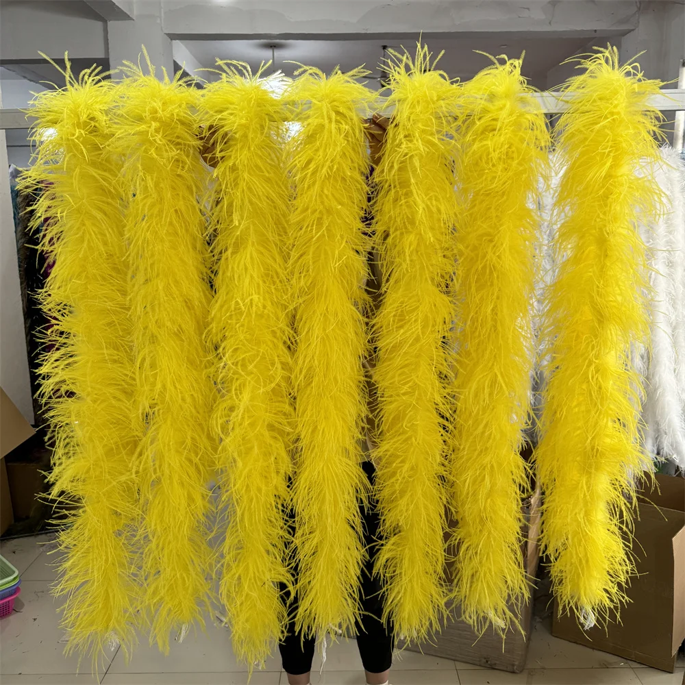 

Wholesale 6 Ply Ostrich Feather Boa Sewing Dress Ribbon Trims Natural White Plumes Crafts Party Wedding Scarf Shawl Decor 10PCS