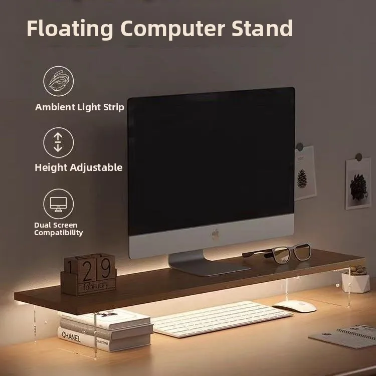 アクリル製コンピューターモニターライザースタンドオフィスデスクトップ収納棚フローティングスクリーン昇降ベースワークステーションオーガナイザー