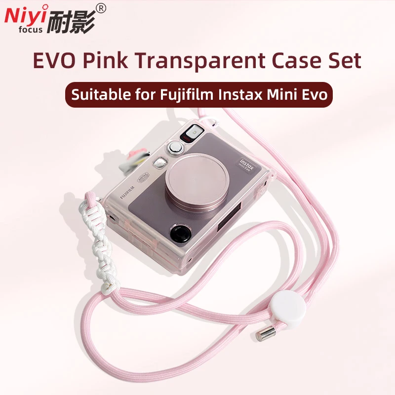 Clear Protective Case Set for Fujifilm Instax Mini Evo Transparent PVC Cover With Adjustable Braided Shoulder Strap Accessories