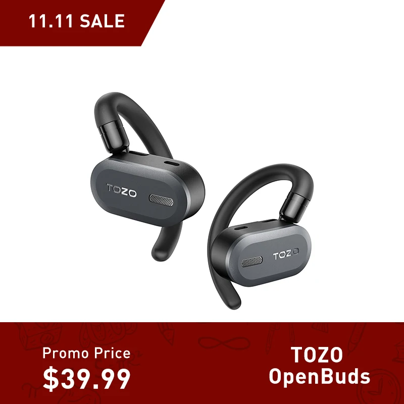 Tozo openbuds ganchos de orelha aberta graves profundos sem fio fones de ouvido bluetooth 5.3 chamadas cristalinas para dirigir esporte