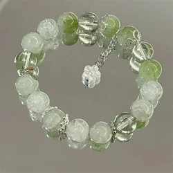 Simple Green Popcorn Crystal Bracelet  For Women Girls Korean ins Flower Fox Feather Tassel Bracelets Friendship Jewelry Gifts