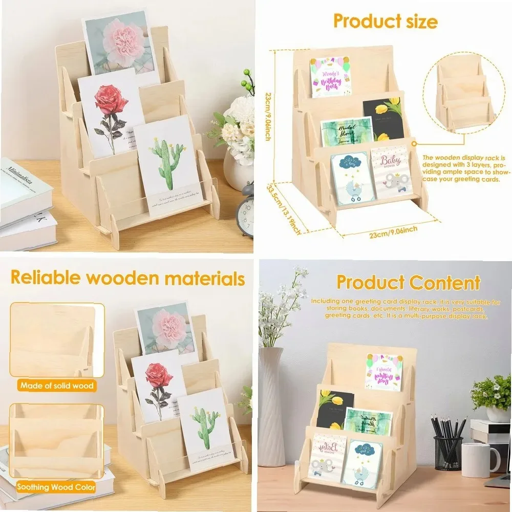 

3-Tier Wooden Greeting Card Display Stand, Easy to Install for Home or Store