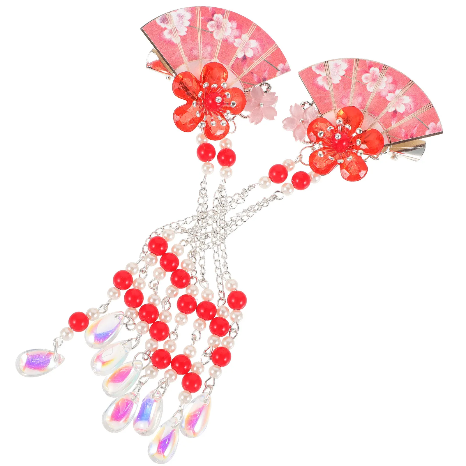 2Pcs Hair Clips Flower Fan Tassel Crystal Hairpins Girls Lightweight Durable Accessories for Daily Wedding Party