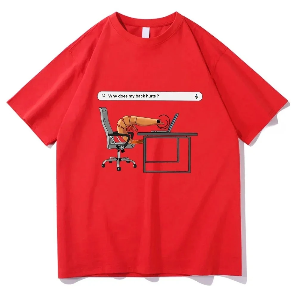 لماذا يؤلم ظهري مضحك الروبيان المطبوعة بلايز المرأة الجولة الرقبة قصيرة الأكمام التي شيرت الملابس خمر الصيف ملابس كاجوال