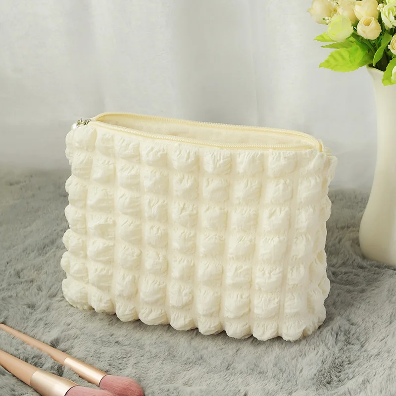 Travel Organizer Portable Zipper Soft Makeup Pouch for Lady Girls Popular Boho Reusable Bubble Cloth Capacity Cosmetic Bag