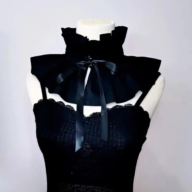 72XE Victorian Ruffled Collar Elegant Sweet Girls Blouse Collar Lapel Shawl Decorative Lapel for Lady Medieval Cosplay