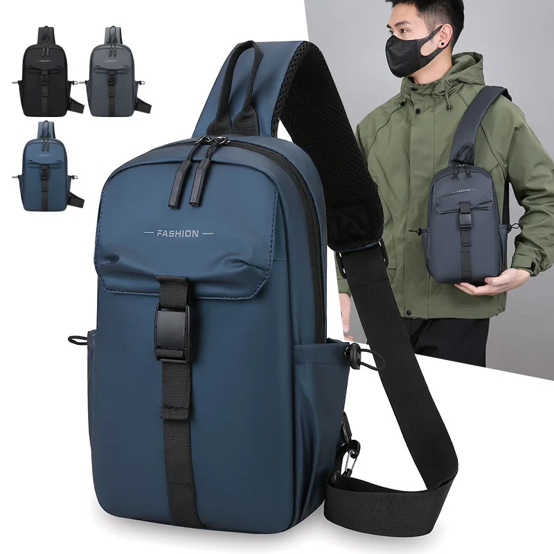 

Waterproof leather film men's chest bag, outdoor large-capacity travel single-shoulder crossbody backpack