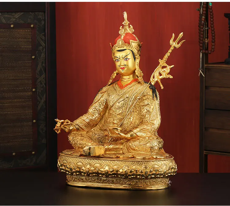 Huge 45 cm LARGE HOME hall efficacious Protection Tibetan Buddhism gold-plated Guru Rinpoche Padmasambhava buddha figure statue