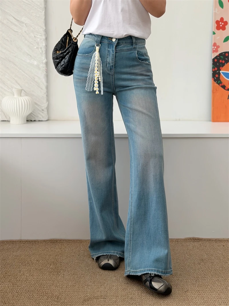 

Shiny Atmosphere Daisy Ribbon Vintage Wash High Waist Slimming Wide Leg Denim Jeans Women's MS.SUUPEER Spring 2026