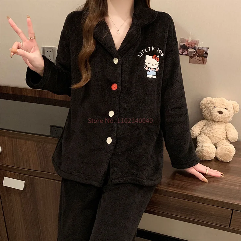 Hot Sanrio Anime Hello Kitty Women'S Pajamas Cartoon Kawaii Style Youth Women Home Clothing Teen Thicken Warm Winter Pajamas Toy