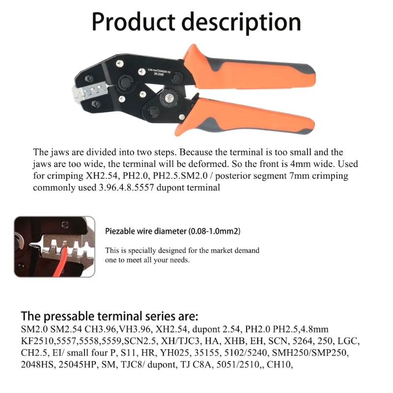 SN-2549 Pin Crimping Tool 2.54mm 3.96mm 4.8mm AWG28-18 0.08-1mm² Terminals