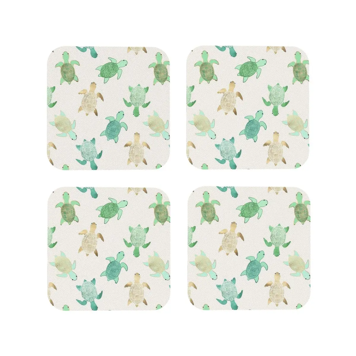 Gilded Jade & Mint Turtles Coasters Kitchen Placemats Non-slip Insulation Cup Coffee Mats For Decor Home Tableware Pads Set of 4