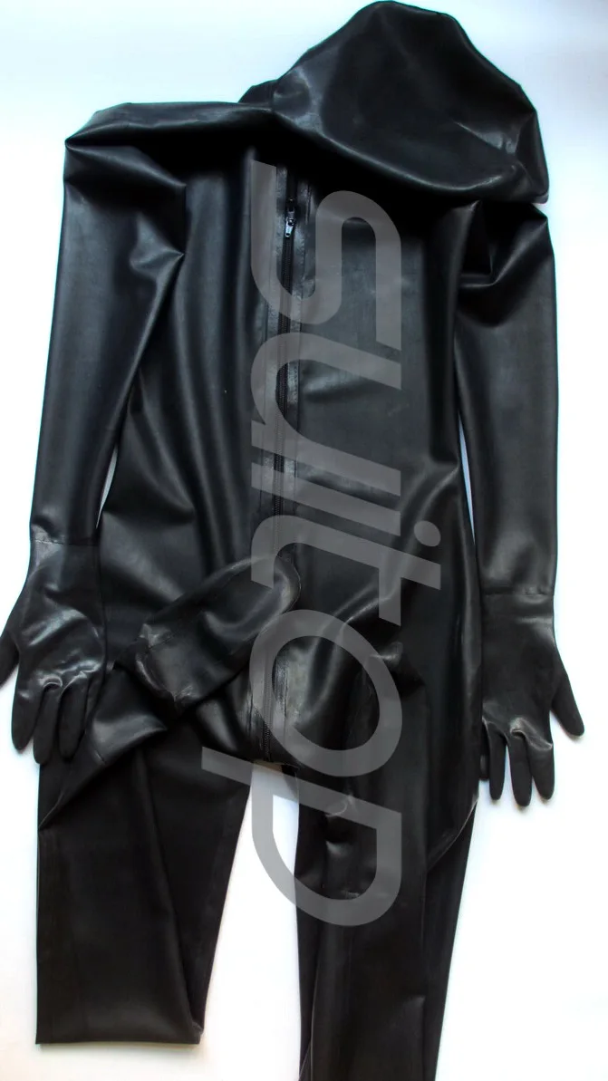 Suitop Мужской латексный комбинезон с полным покрытием, резиновый зентай с пени, презерватив для мужчин (молния сзади) (только открытый нос)