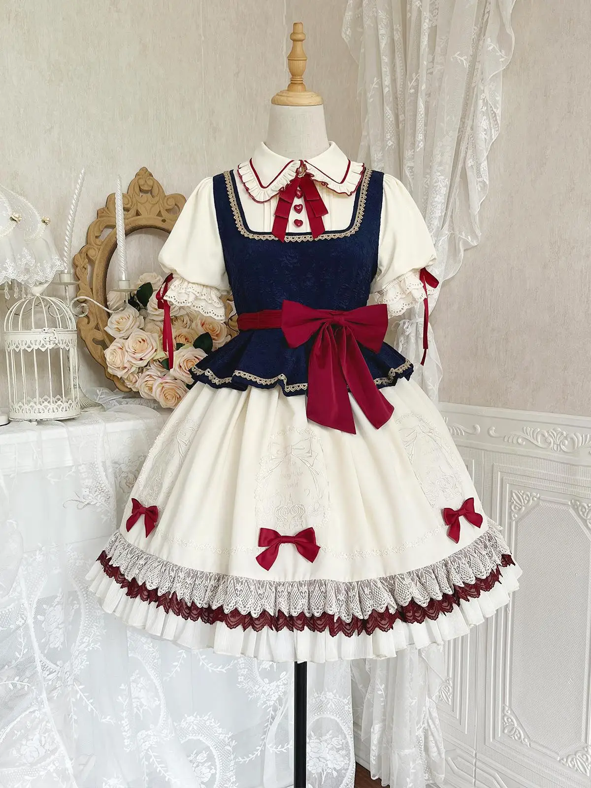 Lolita Kawaii – robe une pièce en dentelle pour filles, tenue princesse rouge douce pour femmes, Harajuku japonais, Costume mignon Cosplay, été