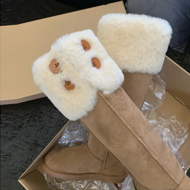 

Bloomsteps Thickened Tall Cotton Boots Two Over-the-Knee Boots Women's Fashion Winter Boots Designer Shoes