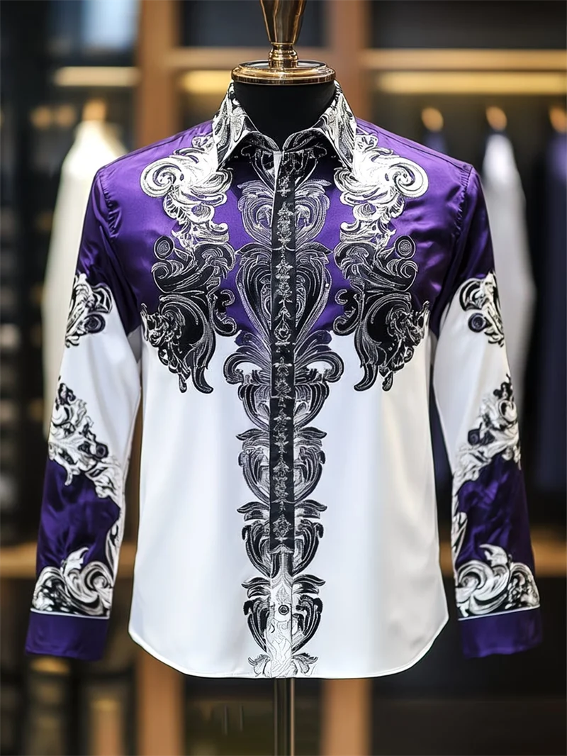 New Men's Long Sleeved Shirt with 3D Heart Print Design, Fashionable and Luxurious Printing, Comfortable and Soft Top