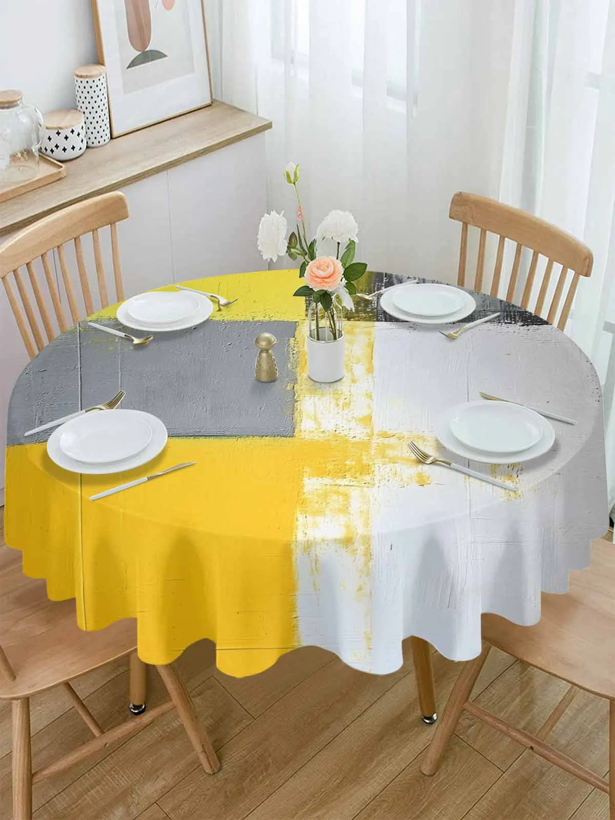 

Современная желтая цветная тема, круглая скатерть, праздничная обеденная скатерть, водонепроницаемая крышка стола для декора свадебной вечеринки