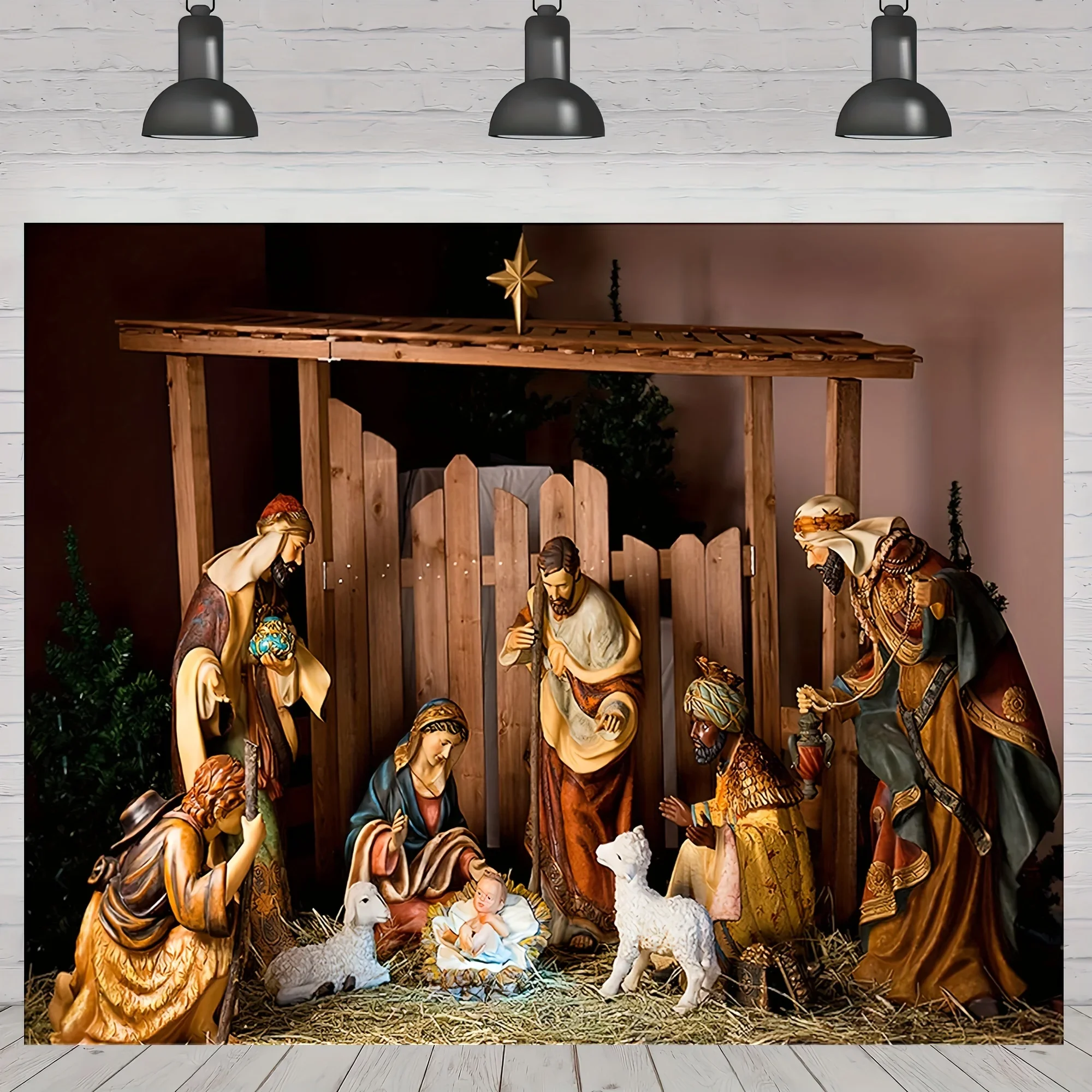 Christmas Manger scene photography background Holy Night Nativity photography background Merry Christmas portrait Banner party