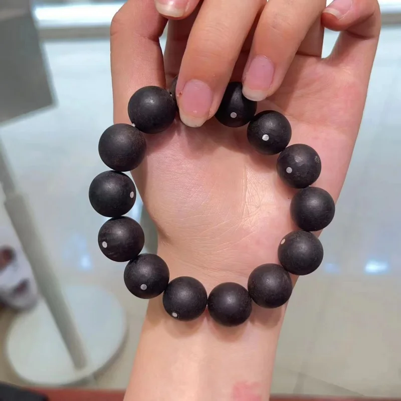 

New model black ebony silver stud single-loop , old material unisex DIY cultural accessory bracelet, agarwood B