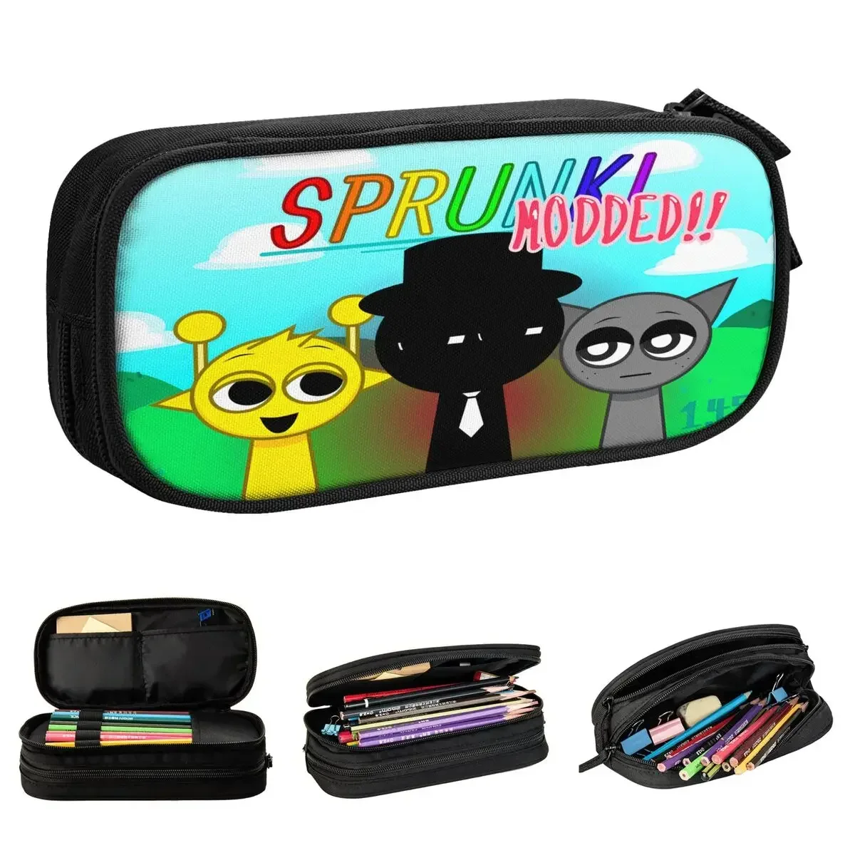 Sprunki Incredibox Sprunki مقلمة حامل قلم حقائب فتاة صبي تخزين كبير اللوازم المدرسية هدية قلم رصاص الحقيبة